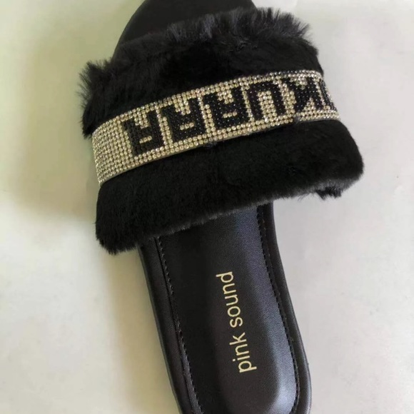 Okurrr Rhinestone and Fur Flats - Picture 2 of 2